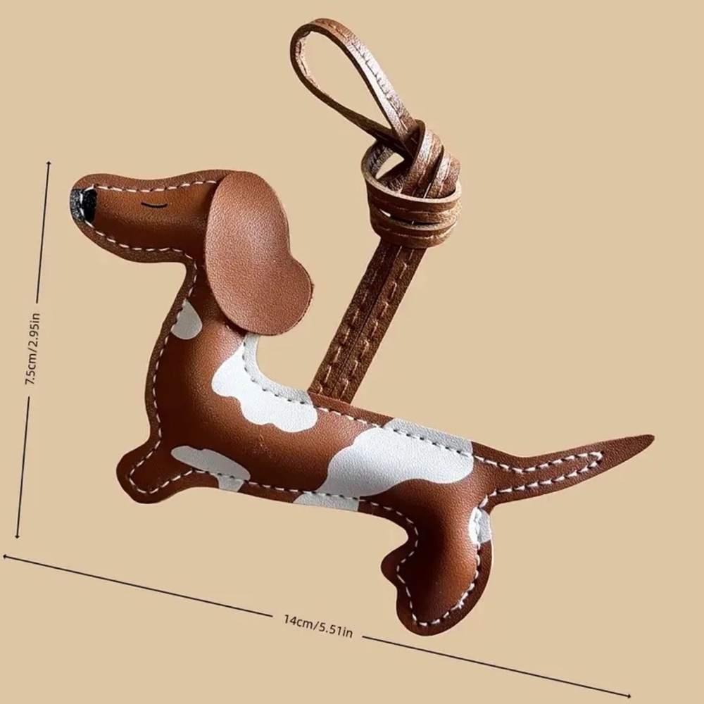 Dachshund Brown and White Dog Keychain, Bag Charm, NEW - Picture 2 of 4
